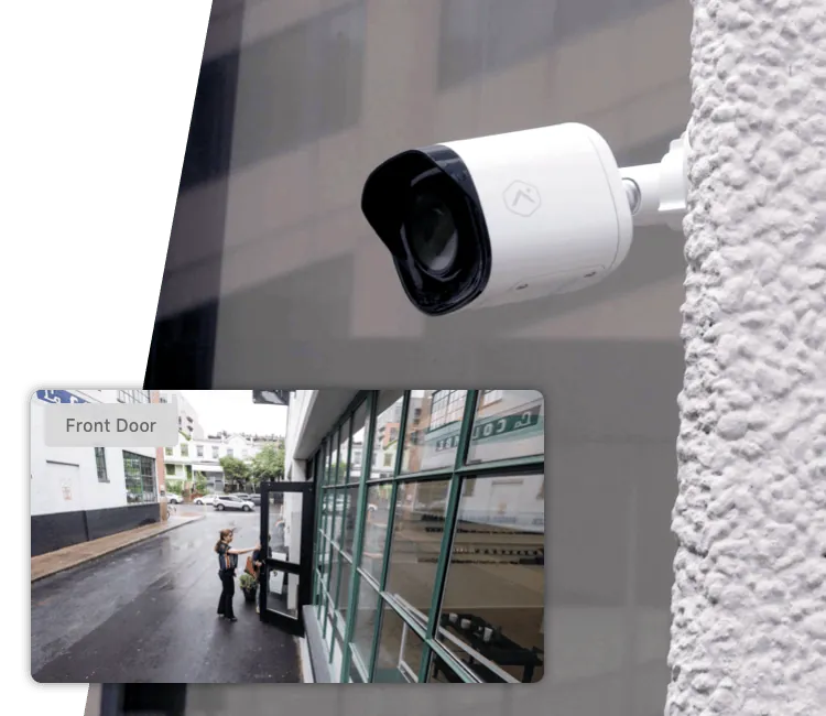 Outdoor security camera with a live view on a tablet
